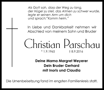Traueranzeige von Christian Parschau von Ansbach