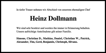 Traueranzeige von Heinz Dollmann von Rothenburg