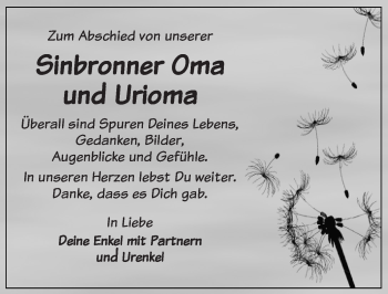 Traueranzeige von Sinbronner Oma  von Dinkelsbühl/ Feuchtwangen