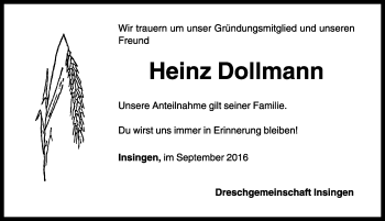 Traueranzeige von Heinz Dollmann von Rothenburg