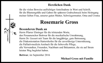 Traueranzeige von Rosemarie Gross von Rothenburg