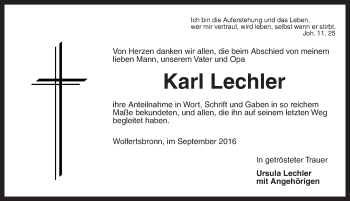 Traueranzeige von Karl Lechler von Dinkelsbühl/ Feuchtwangen