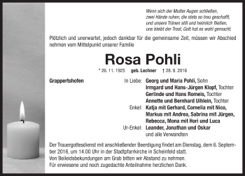 Traueranzeige von Rosa Pohli von Neustadt/ Scheinfeld/ Uffenheim