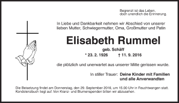 Traueranzeige von Elisabeth Rummel von Dinkelsbühl/ Feuchtwangen