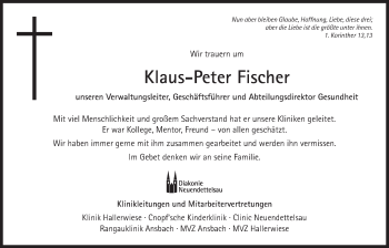 Traueranzeige von Klaus-Peter Fischer von Gesamtausgabe