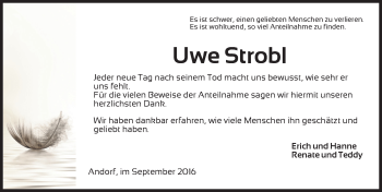 Traueranzeige von Uwe Strobl von Ansbach