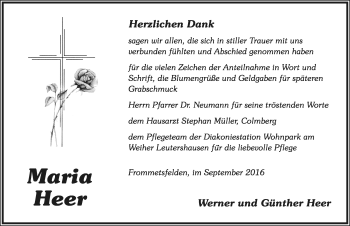 Traueranzeige von Maria Heer von Ansbach