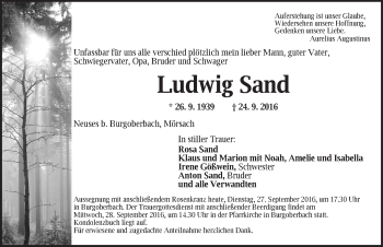 Traueranzeige von Ludwig Sand von Ansbach
