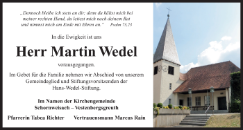 Traueranzeige von Martin Wedel von Neustadt/ Scheinfeld/ Uffenheim