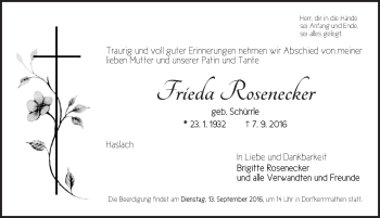 Traueranzeige von Frieda Rosenecker von Dinkelsbühl/ Feuchtwangen