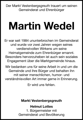 Traueranzeige von Martin Wedel von Neustadt/ Scheinfeld/ Uffenheim