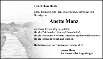 Traueranzeige von Anette Manz von Dinkelsbühl/ Feuchtwangen