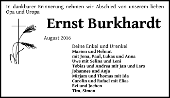 Traueranzeige von Ernst Burkhardt von Dinkelsbühl/ Feuchtwangen