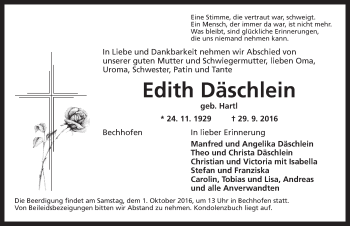 Traueranzeige von Edith Däschlein von Dinkelsbühl/ Feuchtwangen