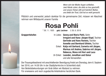 Traueranzeige von Rosa Pohli von Neustadt/ Scheinfeld/ Uffenheim