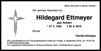 Traueranzeige von Hildegard Ettmeyer von Rothenburg