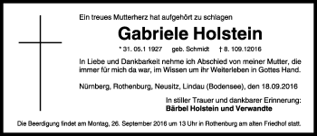Traueranzeige von Gabriele Holstein von Rothenburg