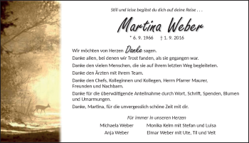 Traueranzeige von Martina Weber von Dinkelsbühl/ Feuchtwangen