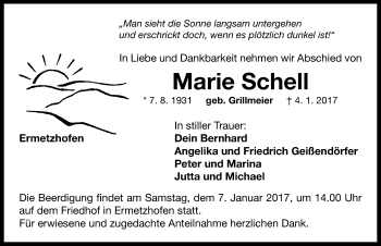 Traueranzeige von Marie Schell von Neustadt/ Scheinfeld/ Uffenheim