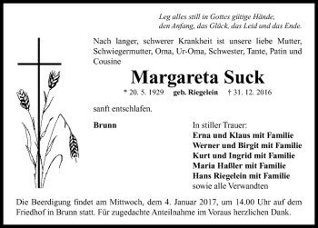 Traueranzeige von Margareta Suck von Neustadt/ Scheinfeld/ Uffenheim