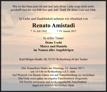 Traueranzeige von Renato Amistadi von Rothenburg