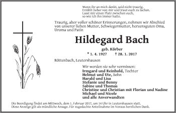 Traueranzeige von Hildegard Bach von Gesamtausgabe