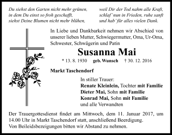 Traueranzeige von Susanna Mai von Neustadt/ Scheinfeld/ Uffenheim