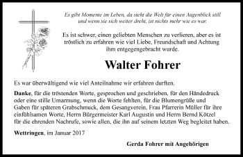 Traueranzeige von Walter Fohrer von Rothenburg