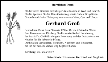 Traueranzeige von Gerhard Groß von Rothenburg