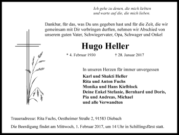 Traueranzeige von Hugo Heller von Rothenburg