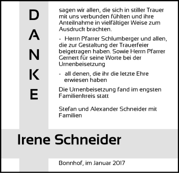 Traueranzeige von Irene Schneider von Ansbach