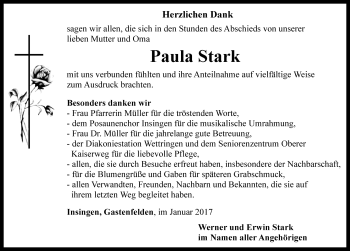 Traueranzeige von Paula Stark von Rothenburg