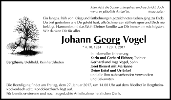 Traueranzeige von Johann Georg Vogel von Neustadt/ Scheinfeld/ Uffenheim