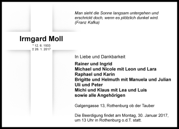 Traueranzeige von Irmgard Moll von Rothenburg