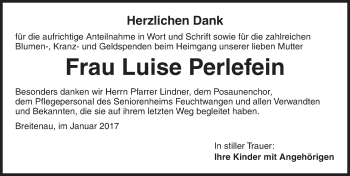 Traueranzeige von Lusie Perlefein von Dinkelsbühl/ Feuchtwangen