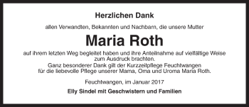 Traueranzeige von Maria Roth von Dinkelsbühl/ Feuchtwangen
