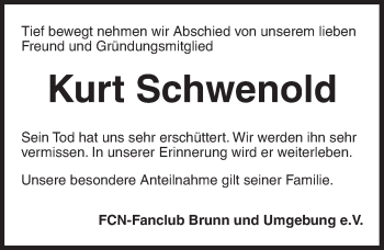 Traueranzeige von Kurt Schwenold von Ansbach