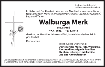 Traueranzeige von Walburga Merk von Dinkelsbühl/ Feuchtwangen