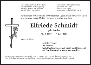 Traueranzeige von Elfriede Schmidt von Dinkelsbühl/ Feuchtwangen