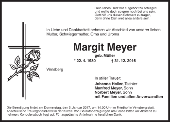 Traueranzeige von Margit Meyer von Ansbach