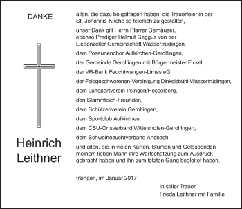 Traueranzeige von Heinrich Leithner von Dinkelsbühl/ Feuchtwangen