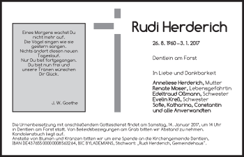 Traueranzeige von Rudi Herderich von Dinkelsbühl/ Feuchtwangen