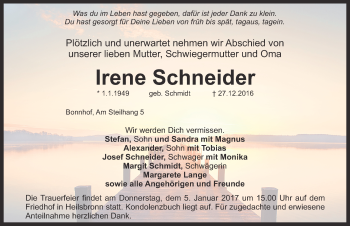 Traueranzeige von Irene Schneider von Ansbach