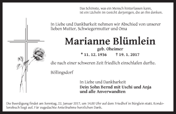 Traueranzeige von Marianne Blümlein von Ansbach