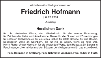 Traueranzeige von Friedrich Hofmann von Dinkelsbühl/ Feuchtwangen