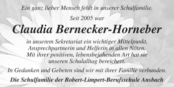 Traueranzeige von Claudia Bernecker-Horneber von Ansbach