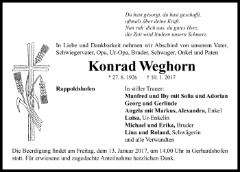 Traueranzeige von Konrad Weghorn von Neustadt/ Scheinfeld/ Uffenheim