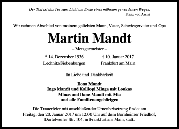 Traueranzeige von Martin Mandt von Rothenburg