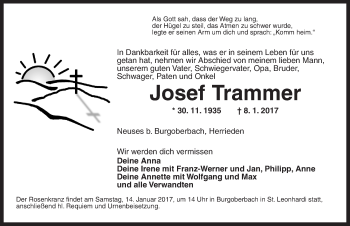 Traueranzeige von Josef Trammer von Ansbach