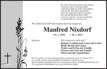 Traueranzeige von Manfred Nixdorf von Ansbach